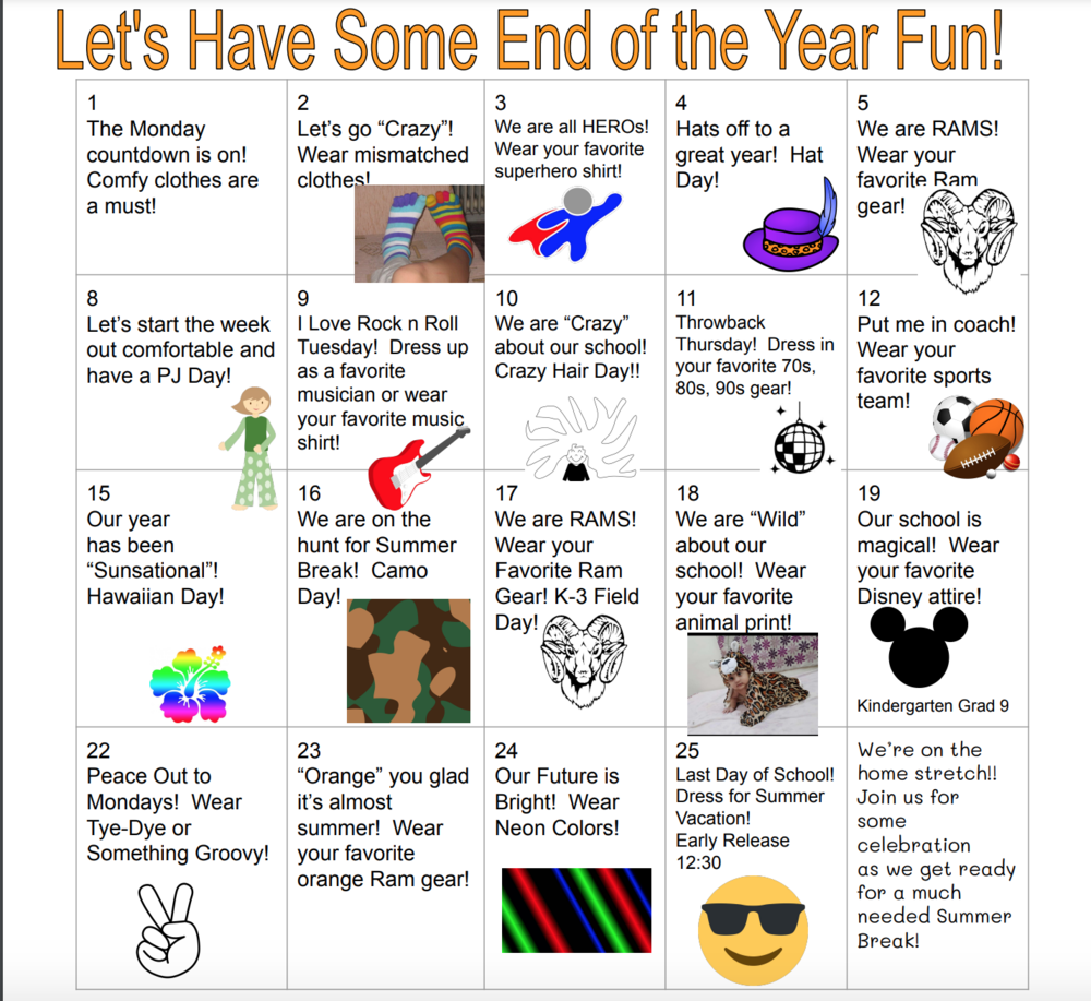 May Fun Calendar Union Elementary